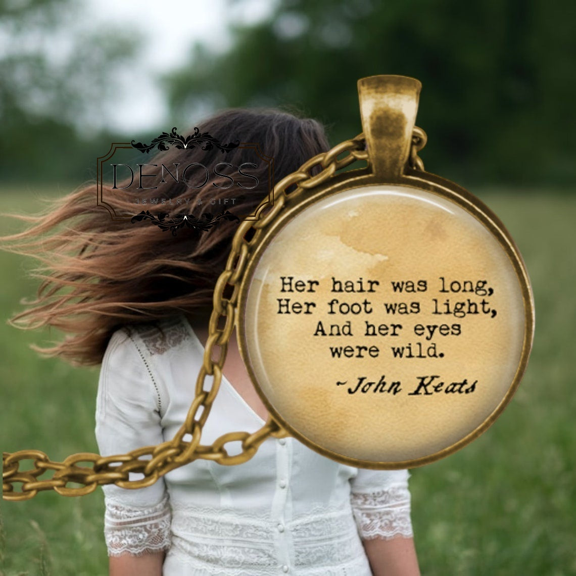John Keats Poetry Necklace,La Belle Dame Pendant,Romantic Poem Jewelry