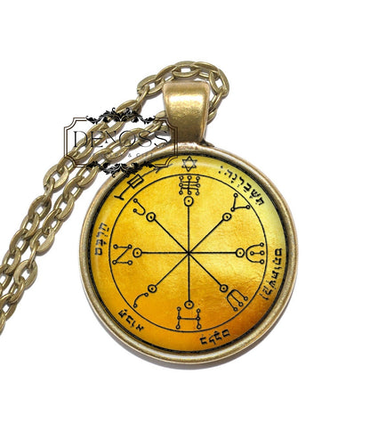 KING SOLOMON SEAL 13 Necklace,Sixth Pentacle of Mars,Symbol,For Protection Against Physical Harm,Glass Pendant