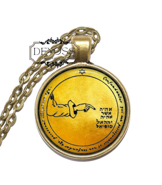 KING SOLOMON SEAL 23 Necklace,Fourth Pentacle of the Moon,Symbol,Protects From Any Kind of Bodily or Soul Harm,Art Pendant