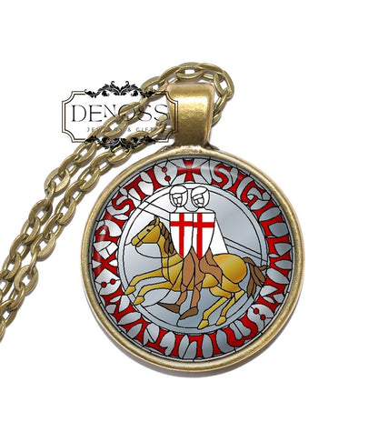 KNIGHTS TEMPLAR Necklace, The Knights Templar, Sigil, Military order, Catholic, Art Pendant Necklace, Glass Pendant