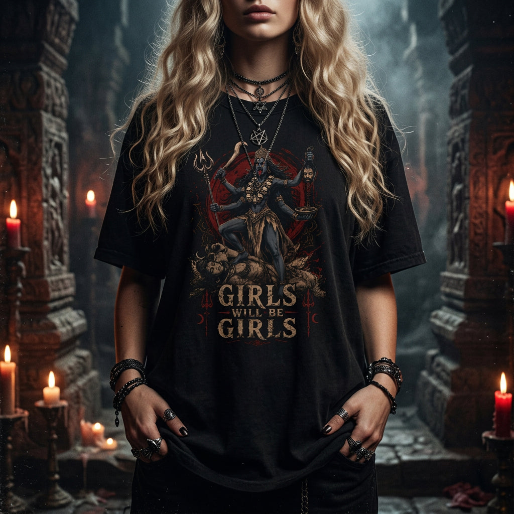 Kali Ma Girls Will Be Girls Shirt ,Dark Feminine Kali Female Rage Shirt ,Occult Shirt ,Whimsigothic Alt Clothing ,Gothic Clothes ,Grunge Clothes