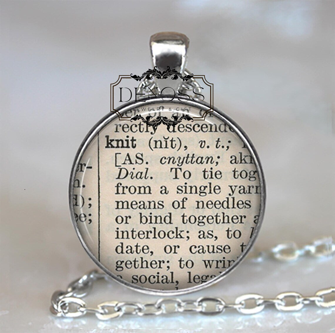 Knit dictionary word necklace,knitting gift for knitter,favorite word pendant gift for Mom
