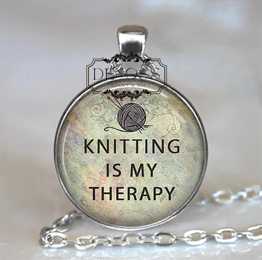 Knitting is my Therapy necklace,Mother's Day gift for Mom,gift for knitter,knitting quote