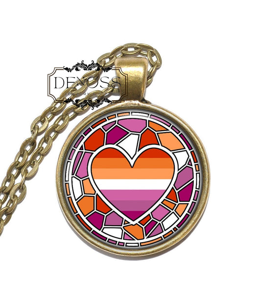 LESBIAN Necklace,Pride,Symbol,Flag,LGBTQ,Nickel free,Art Pendant Necklace Glass Pendant,Handmade Jewelry