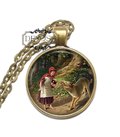 LITTLE RED RIDING Hood Necklace, Fairy Tale, 17th Century, Fantasy, Grimm, European, Pendant Necklace, Handmade Jewelry