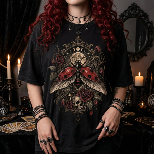 Ladybug Shirt ,Dark Coquette Bug Shirt ,Goth Clothing ,Memento Mori Goth Clothes ,Entomology Gothic Clothes ,Whimsigoth Clothing ,Ecology Shirt