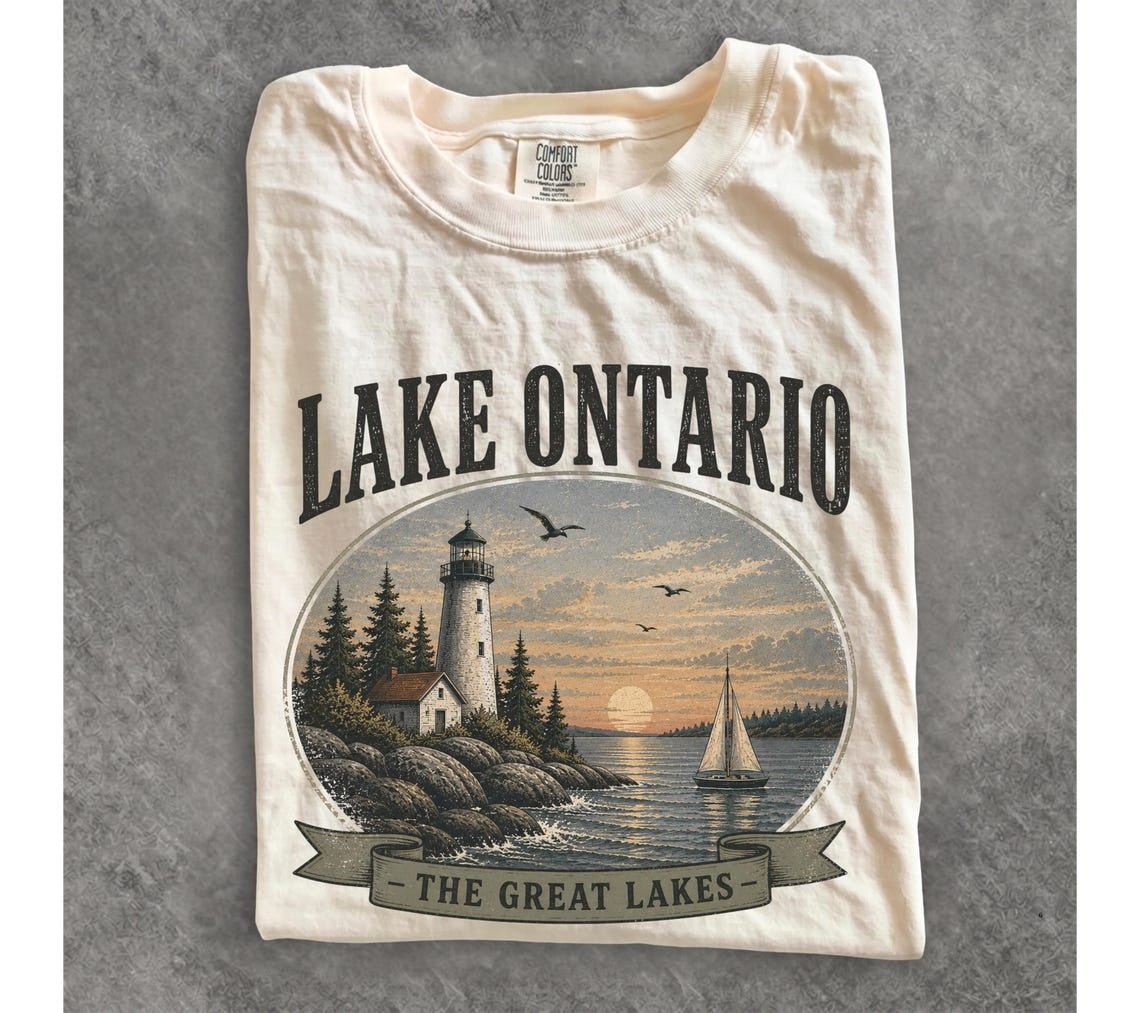 Lake Ontario Shirt, Vintage Great Lakes T-Shirt, Distressed Lighthouse Tee, Lake Life Shirt, Retro Ontario Nature Shirt, Nautical Gift