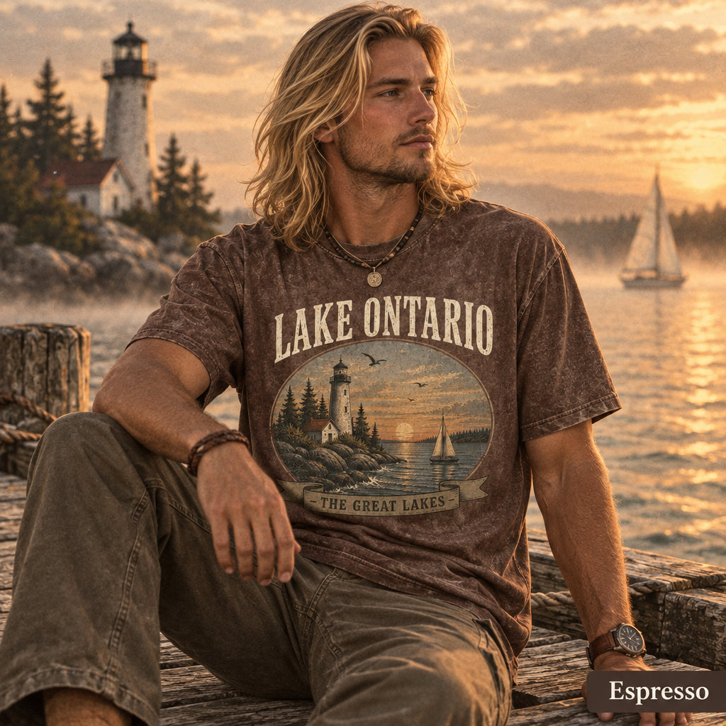 Lake Ontario Shirt, Vintage Great Lakes T-Shirt, Distressed Lighthouse Tee, Lake Life Shirt, Retro Ontario Nature Shirt, Nautical Gift