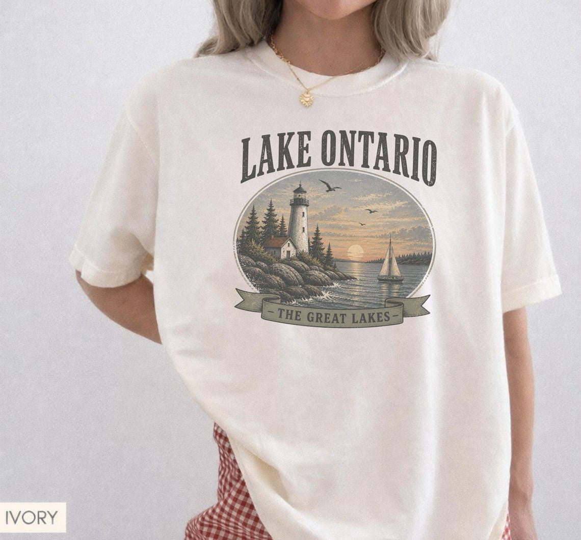 Lake Ontario Shirt, Vintage Great Lakes T-Shirt, Distressed Lighthouse Tee, Lake Life Shirt, Retro Ontario Nature Shirt, Nautical Gift