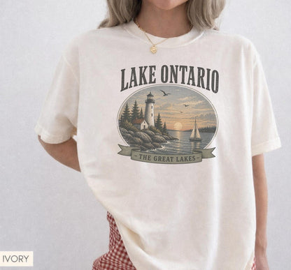 Lake Ontario Shirt, Vintage Great Lakes T-Shirt, Distressed Lighthouse Tee, Lake Life Shirt, Retro Ontario Nature Shirt, Nautical Gift