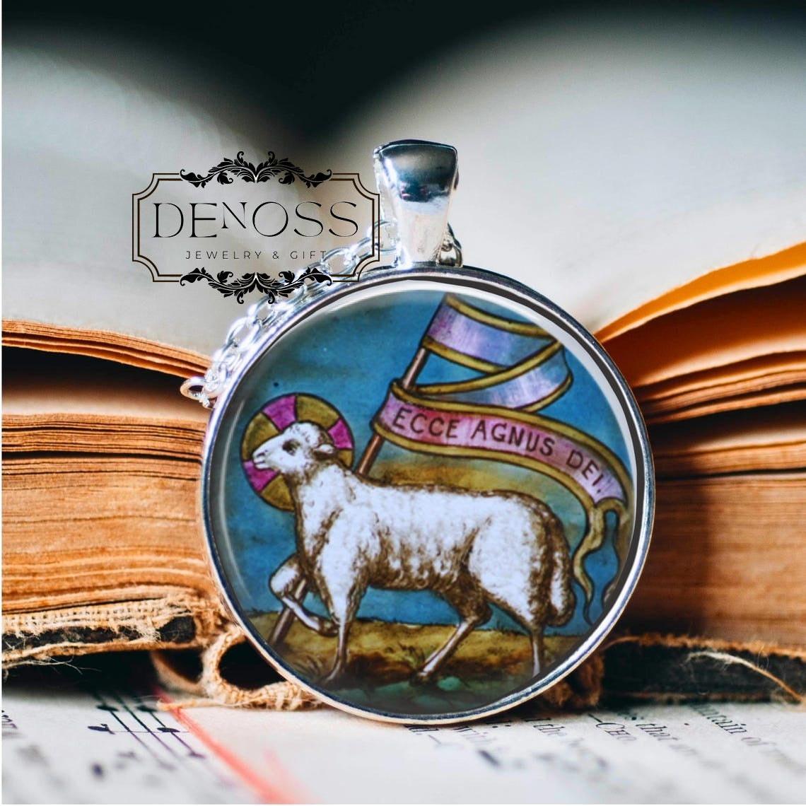 Lamb of God Pendant Necklace,Religious Art Jewellery,Communion Gift