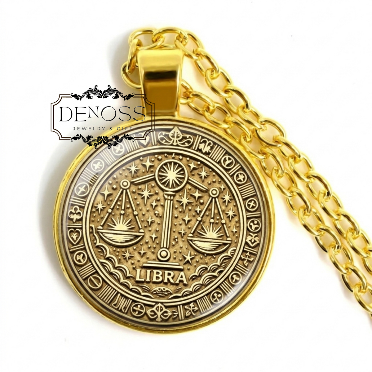 Libra Zodiac Necklace,Scales Astrology Medallion