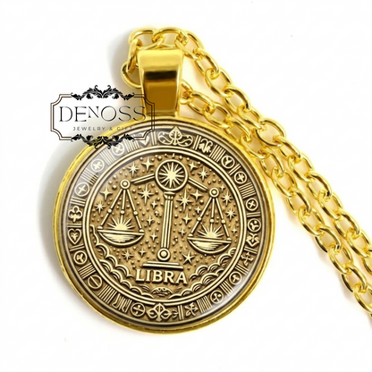 Libra Zodiac Necklace,Scales Astrology Medallion