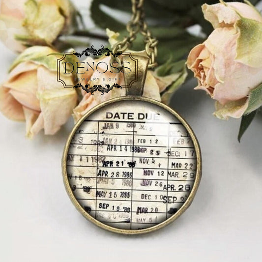 Library Card Pendant Necklace,Librarian Necklace,Bibliophile Book Lover Gift,Gift for librarian,Vintage Books