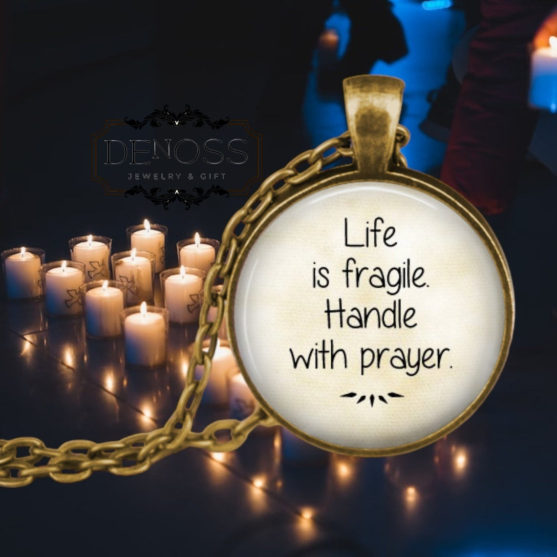 Life is Fragile Prayer Pendant Necklace,Religious Gift,Clergy Jewelry
