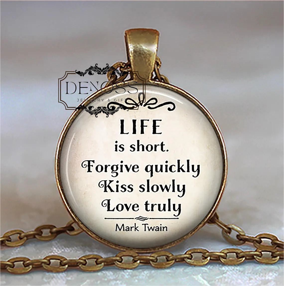 Life is Short, Mark Twain quote necklace,literary quote gift,inspirational quote,love truly quote