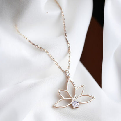 925 Sterling Silver Chain Lilac Lotus Necklace