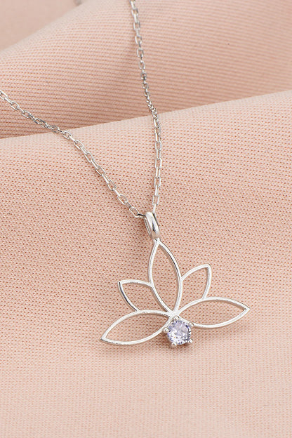 925 Sterling Silver Chain Lilac Lotus Necklace