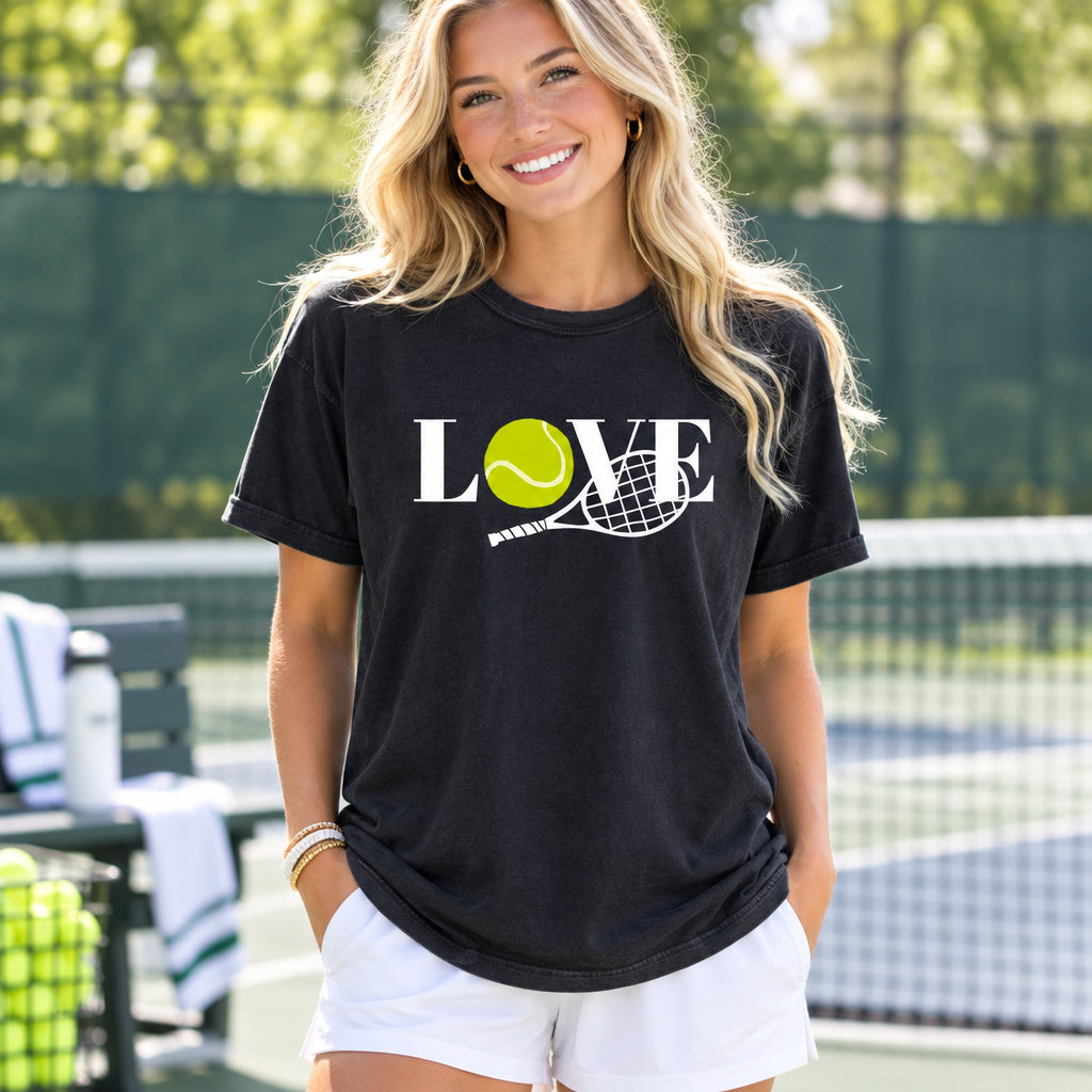 Love Tennis Shirt, Tennis Tee Shirt, Cute Tennis Shirt for Women, Tennis Mom Shirt, Tennis Love Shirt, Gift for Tennis Player, Sports Shirt