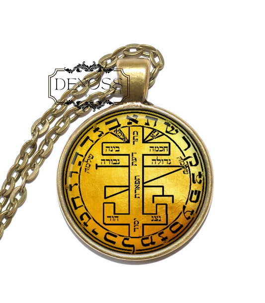 MYSTICAL FIGURE of SOLOMON Necklace,Grimoire,Greater Key of Solomon,Clavicula Salomonis,Tree of Life,Ten Sephiroth,Glass Pendant