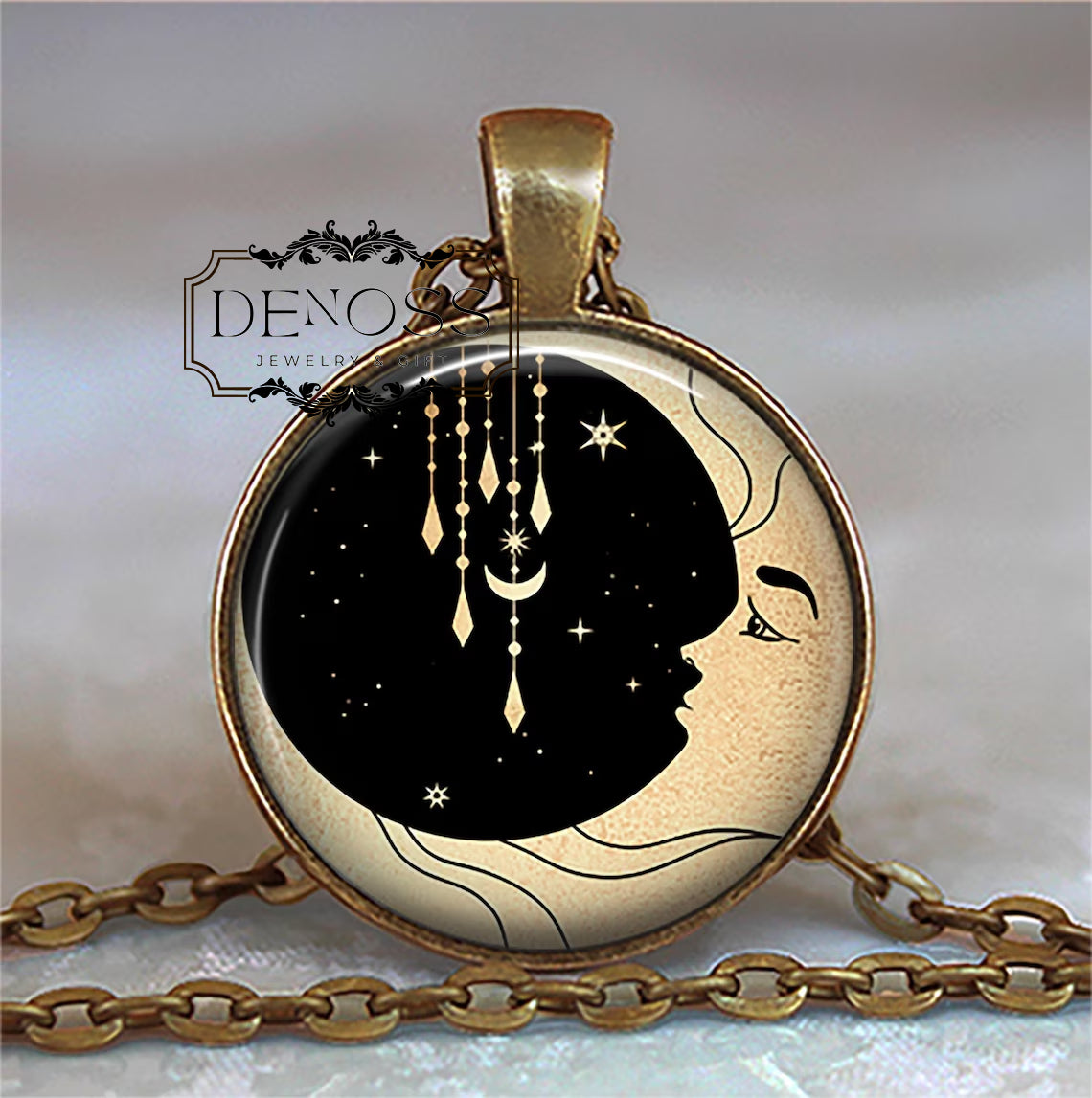 Magic Moon necklace,crescent moon celestial jewelry,magical moon and stars jewelry
