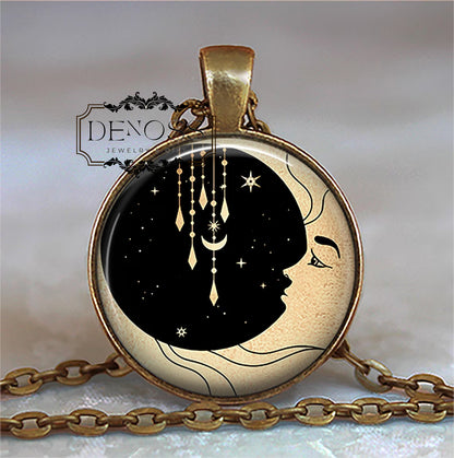 Magic Moon necklace,crescent moon celestial jewelry,magical moon and stars jewelry