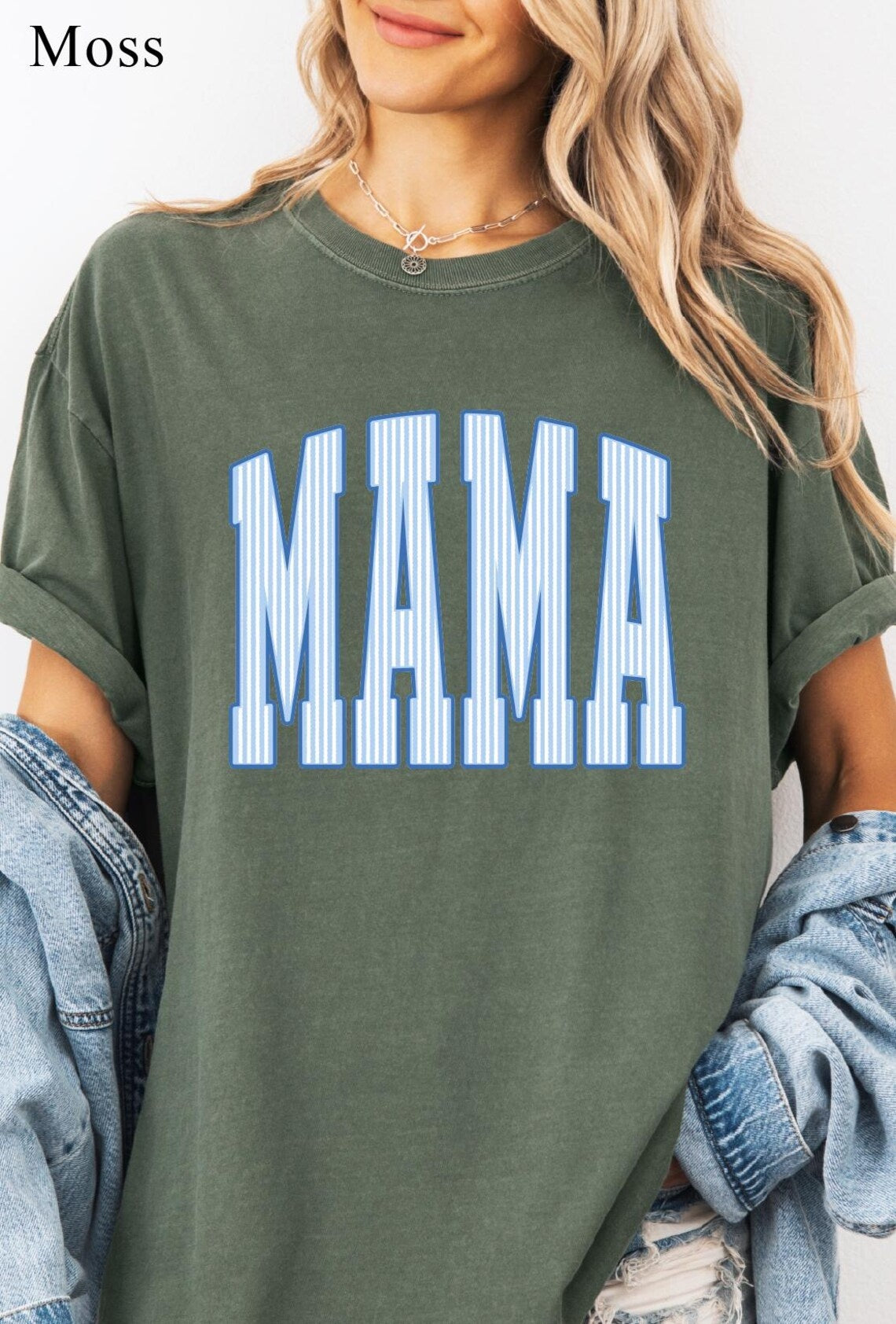 Mama Shirt, Striped Mama T-Shirt, Blue Jean Comfort Colors Shirt, Mother's Day Tee, Retro Mama Top, New Mom Gift, Trendy Mom Club Tee