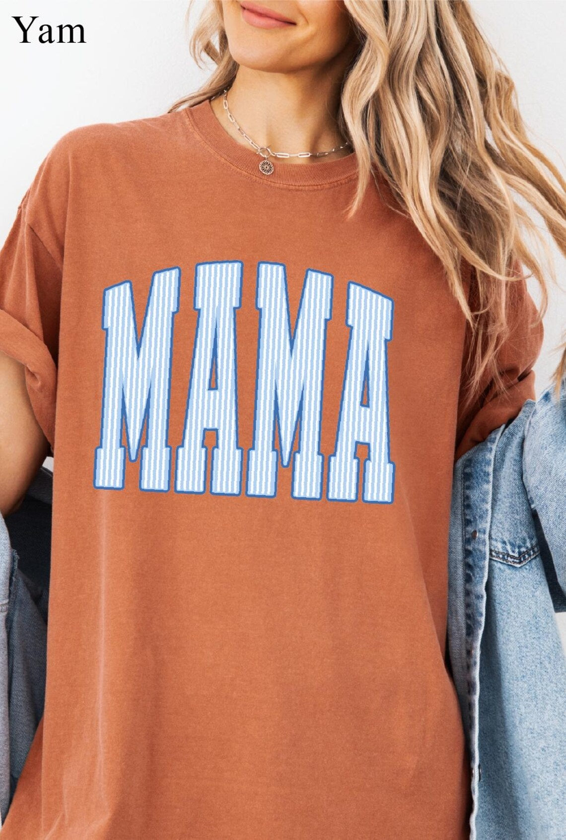 Mama Shirt, Striped Mama T-Shirt, Blue Jean Comfort Colors Shirt, Mother's Day Tee, Retro Mama Top, New Mom Gift, Trendy Mom Club Tee