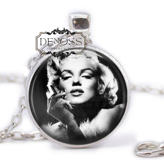 Marilyn Monroe Necklace,Handcrafted Glass Cabochon Pendant