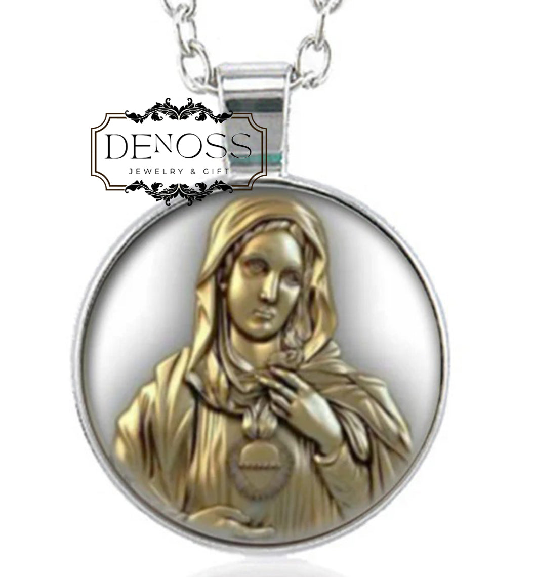 Mary Immaculate Heart Pendant Necklace,Religious Christian Medal Necklace
