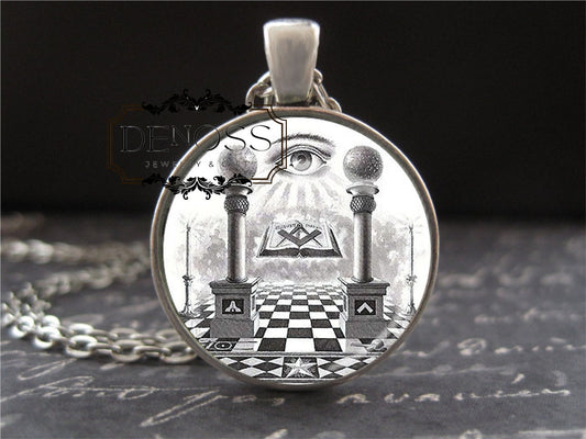 Masonic Necklace,Illuminati Pendant Conspiracy Theories,Occult Symbol,Oddities Jewelry Secret Order Photo Evil Eye Charm Gifts for Guys Men