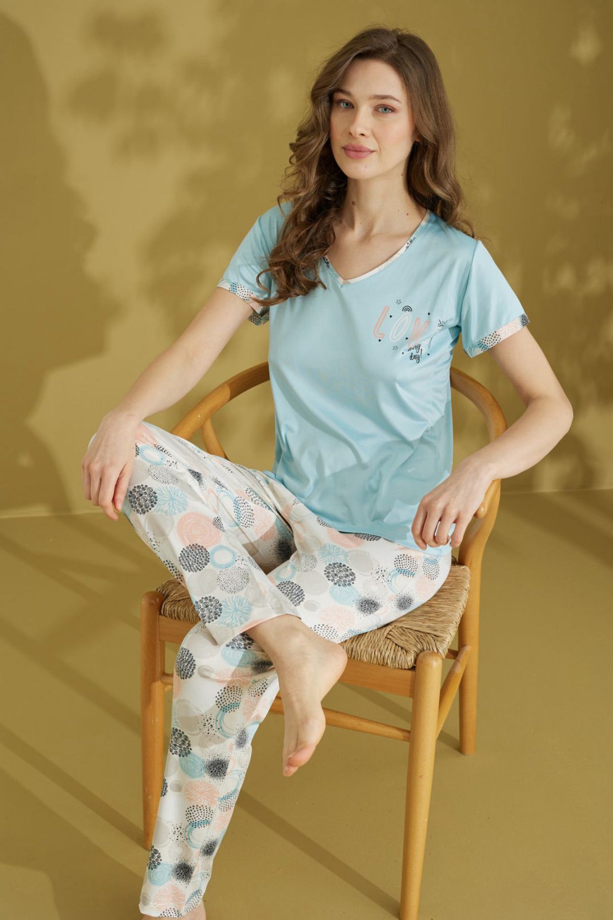 Baby Blue V Neck Pajama Set - Denoss