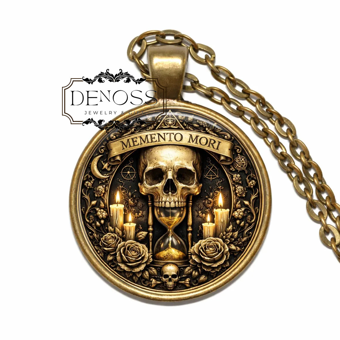 Memento Mori Necklace,Skull & Hourglass Pendant,Gothic Talisman Jewelry