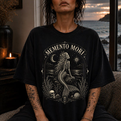 Memento Mori Skeleton Siren Skull Shirt ,Skeleton Mermaid Emo Shirt ,Skull Shirt Alt Clothing ,Gothic ,Mermaid Coastal Gothic Gothic Clothes
