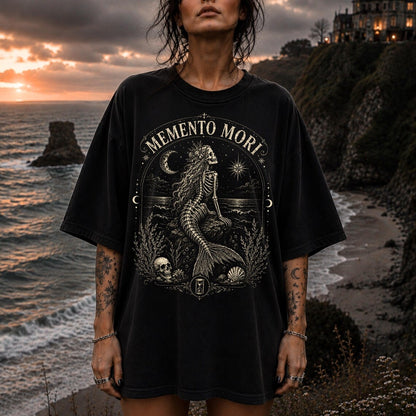 Memento Mori Skeleton Siren Skull Shirt ,Skeleton Mermaid Emo Shirt ,Skull Shirt Alt Clothing ,Gothic ,Mermaid Coastal Gothic Gothic Clothes