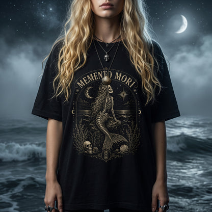 Memento Mori Skeleton Siren Skull Shirt ,Skeleton Mermaid Emo Shirt ,Skull Shirt Alt Clothing ,Gothic ,Mermaid Coastal Gothic Gothic Clothes