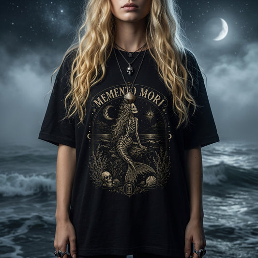 Memento Mori Skeleton Siren Skull Shirt ,Skeleton Mermaid Emo Shirt ,Skull Shirt Alt Clothing ,Gothic ,Mermaid Coastal Gothic Gothic Clothes