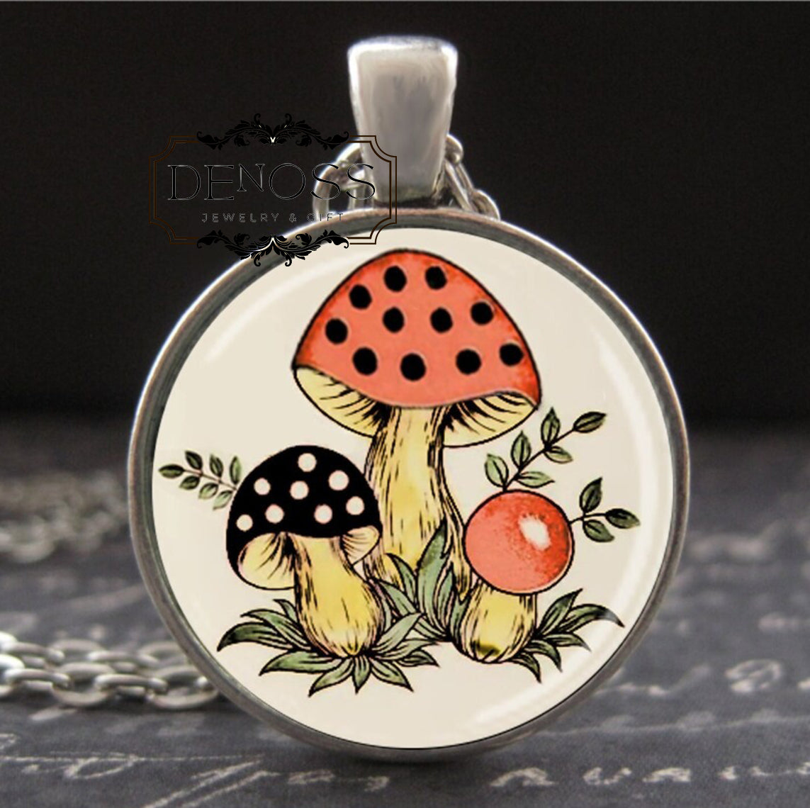 Merry Mushroom Necklace,Hand Crafted Vintage 70's MCM Era Inspired Art Pendant,Retro Cottage core Jewelry Gifts for Her,Nostalgic Designs