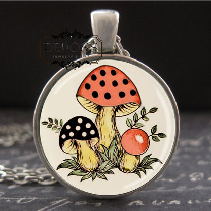 Merry Mushroom Necklace,Hand Crafted Vintage 70's MCM Era Inspired Art Pendant,Retro Cottage core Jewelry Gifts for Her,Nostalgic Designs