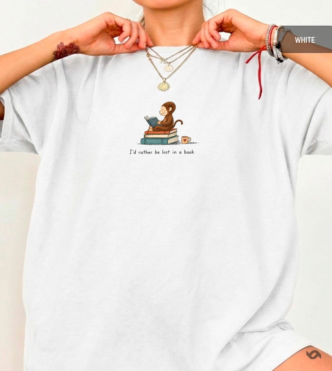 Monkey Reading Book Shirt, Garment-Dyed Cotton Tee, Bookworm Gift