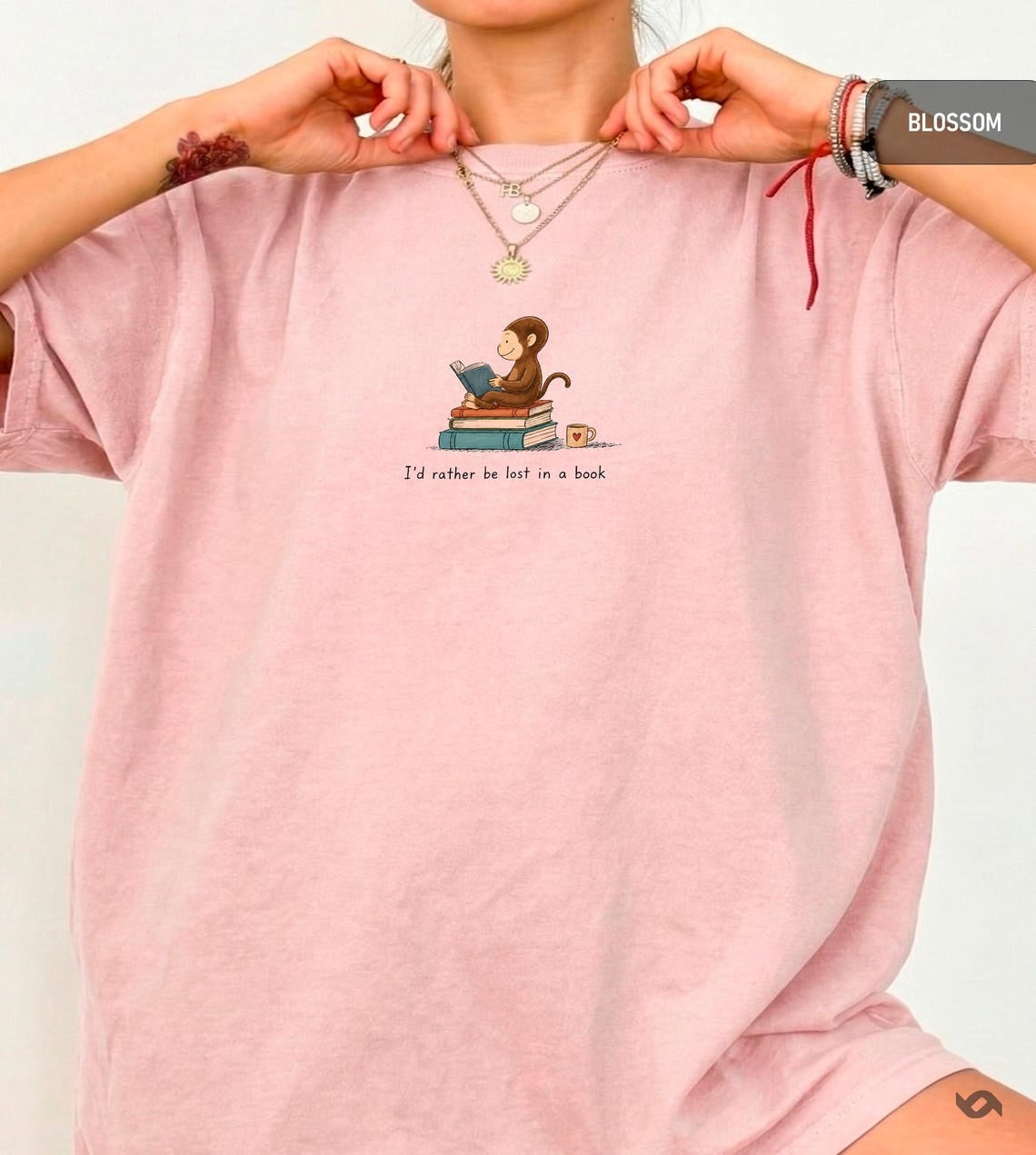 Monkey Reading Book Shirt, Garment-Dyed Cotton Tee, Bookworm Gift