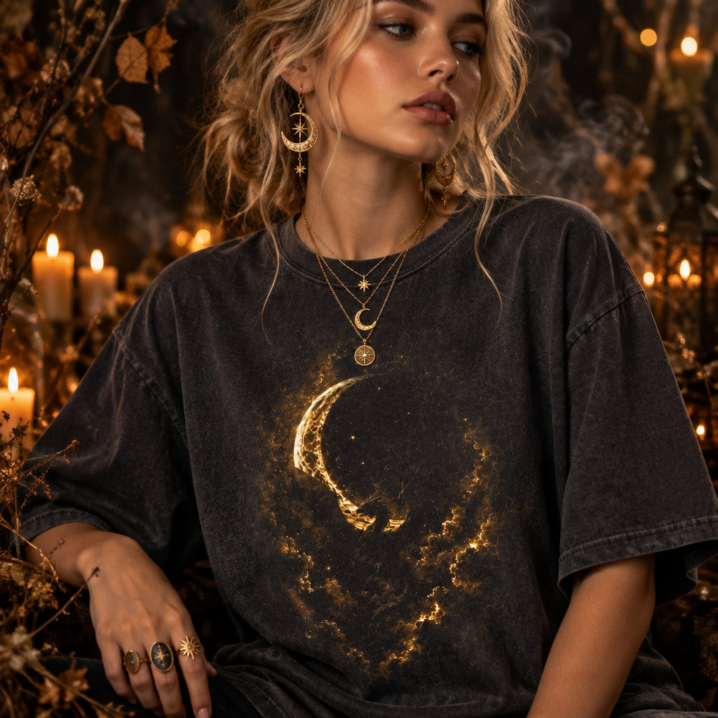 Moon Dragon Graphic Tee, Dark Fantasy Gothic Shirt, Mystic Celestial Apparel