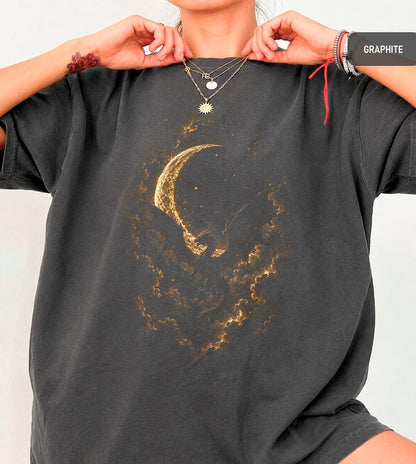 Moon Dragon Graphic Tee, Dark Fantasy Gothic Shirt, Mystic Celestial Apparel