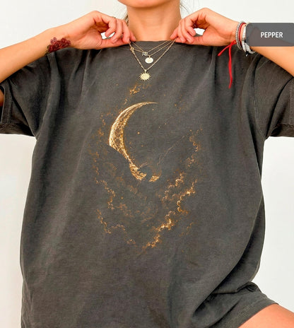 Moon Dragon Graphic Tee, Dark Fantasy Gothic Shirt, Mystic Celestial Apparel