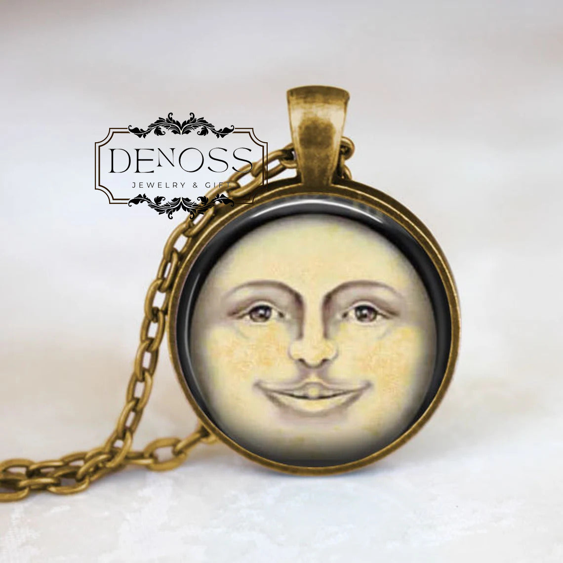 Moon Face Necklace,Moon Jewelry,Full Moon,Harvest Moon,Halloween Jewelry