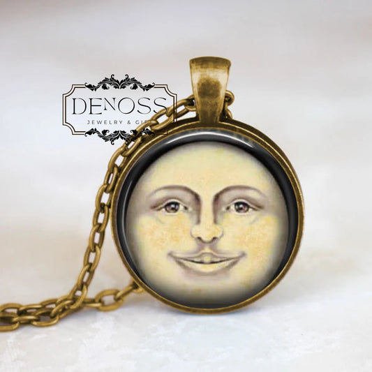 Moon Face Necklace,Moon Jewelry,Full Moon,Harvest Moon,Halloween Jewelry - Denoss