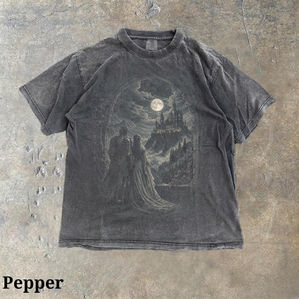 Moonlit Gothic Castle Shirt, Dark Academia Fantasy Tee, Knight & Fairytale Graphic T-Shirt, Bookish Gift, Comfort Colors Tee