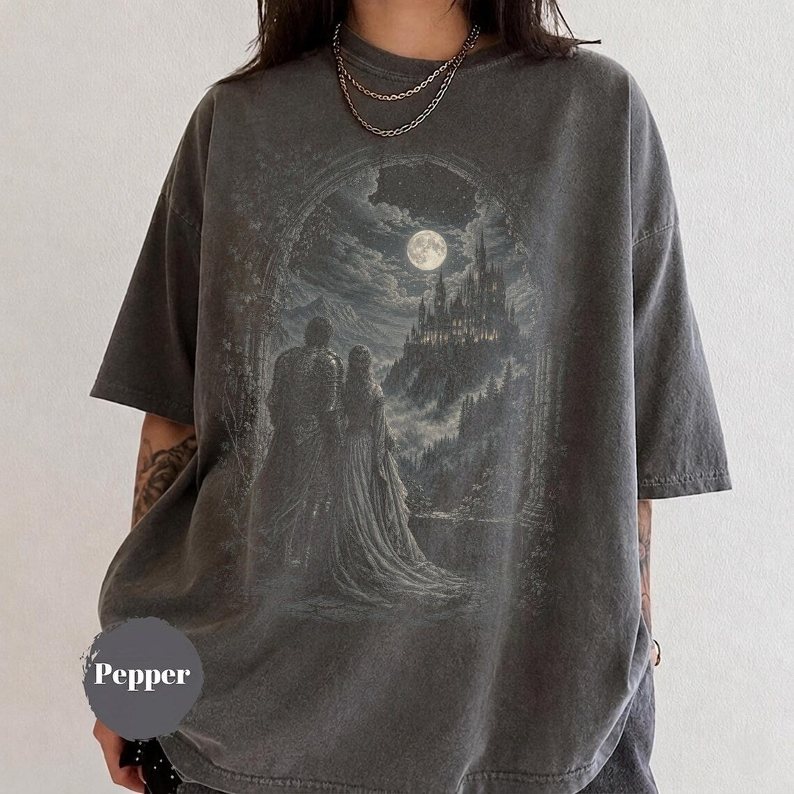 Moonlit Gothic Castle Shirt, Dark Academia Fantasy Tee, Knight & Fairytale Graphic T-Shirt, Bookish Gift, Comfort Colors Tee
