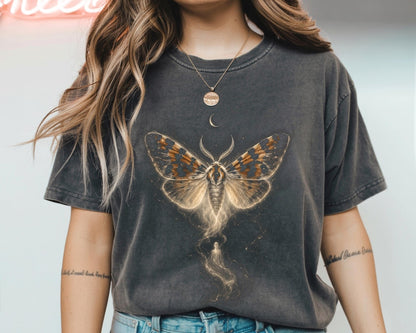Moth Shirt, Witchy T-Shirt, Celestial Moth Tee, Gothic Nature T Shirt, Moon Phase Art, Mystical Butterfly, Insect Lover Gift, Comfort Colors