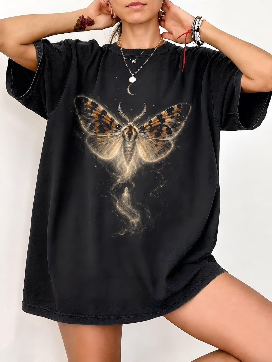 Moth Shirt, Witchy T-Shirt, Celestial Moth Tee, Gothic Nature T Shirt, Moon Phase Art, Mystical Butterfly, Insect Lover Gift, Comfort Colors